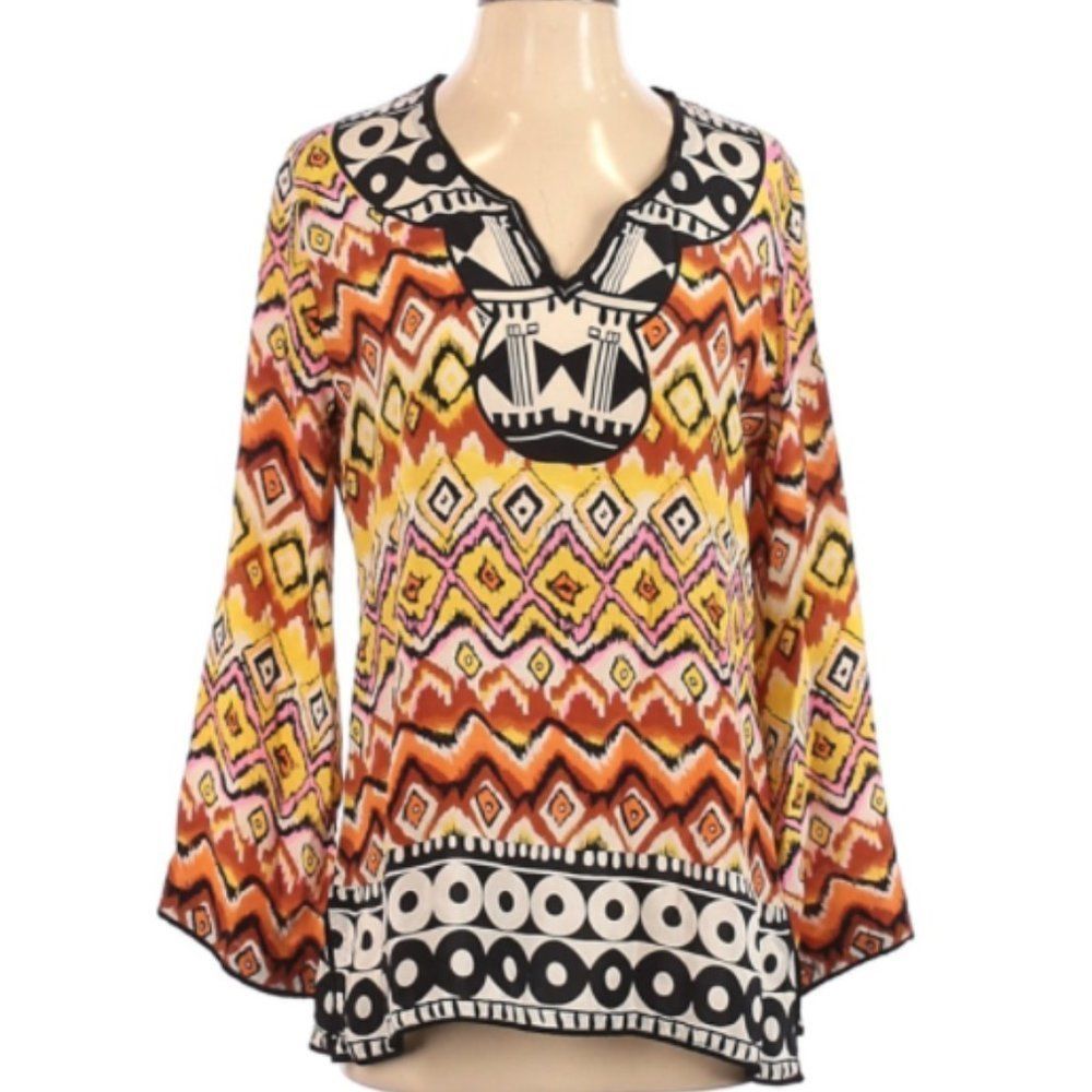 Tolani 100% silk long sleeve print top